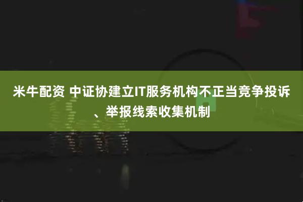 米牛配资 中证协建立IT服务机构不正当竞争投诉、举报线索收集机制